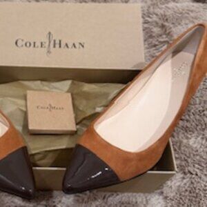 New Cole Haan Juliana Lo Pump Camel Suede/ Chocolate Patch